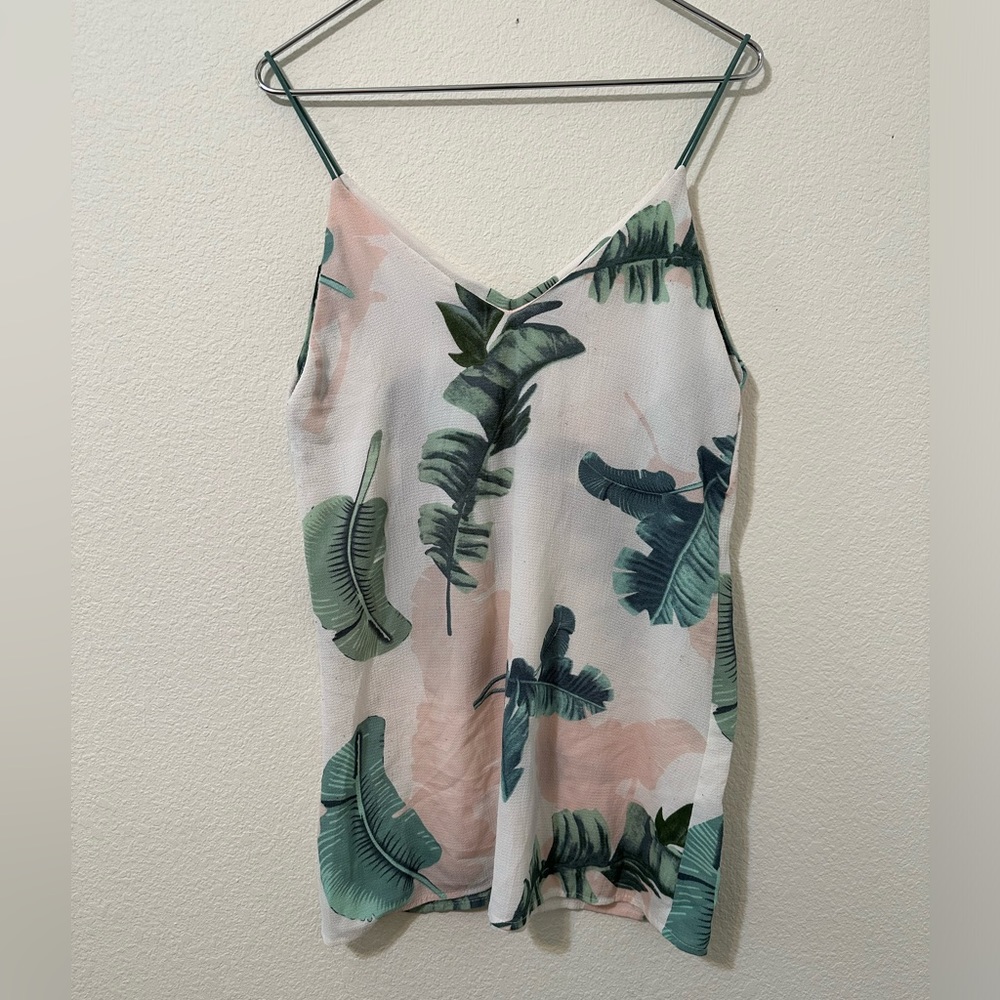 GENTLY USED NLW Tank Top Tunic Tropical Vacation Palm Leaves Size Large